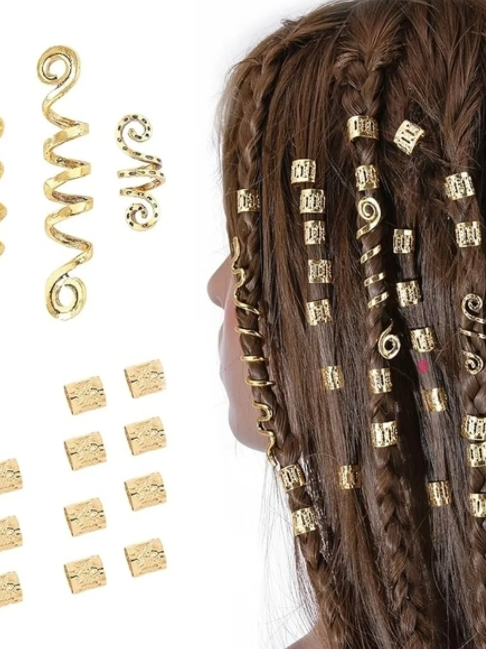 4/$15 Boho Dreadlock Hair Wrap Kit with Gold Accents - Magenta And Lilac